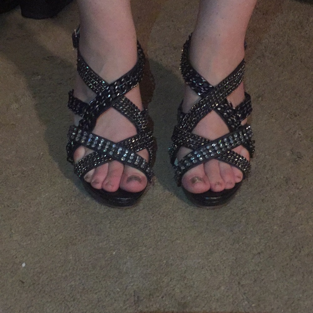 Beaded Strappy Black Heels